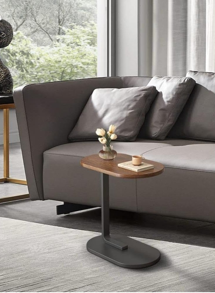 بيوينتي طاولة قهوة بيضاوية الشكل بتصميم C، متعددة الاستخدامات (للصالة، وتناول الوجبات الخفيفة، وحمل الحاسب المحمول، والغرفة، والمكتب، والأريكة، والسرير)، مقاومة للخدوش، وسهلة التجميع (بني × أسود) - Image 4